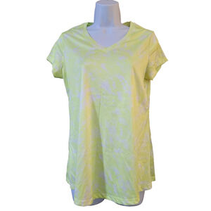 Danskin Now Womens V-Neck Dri-More Tee Size S 4-6 Neon Yellow Performance Top